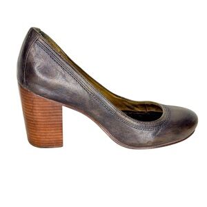 Frye Carson Leather Pumps Dark Brown Mid Height Block Heel Size 7.5